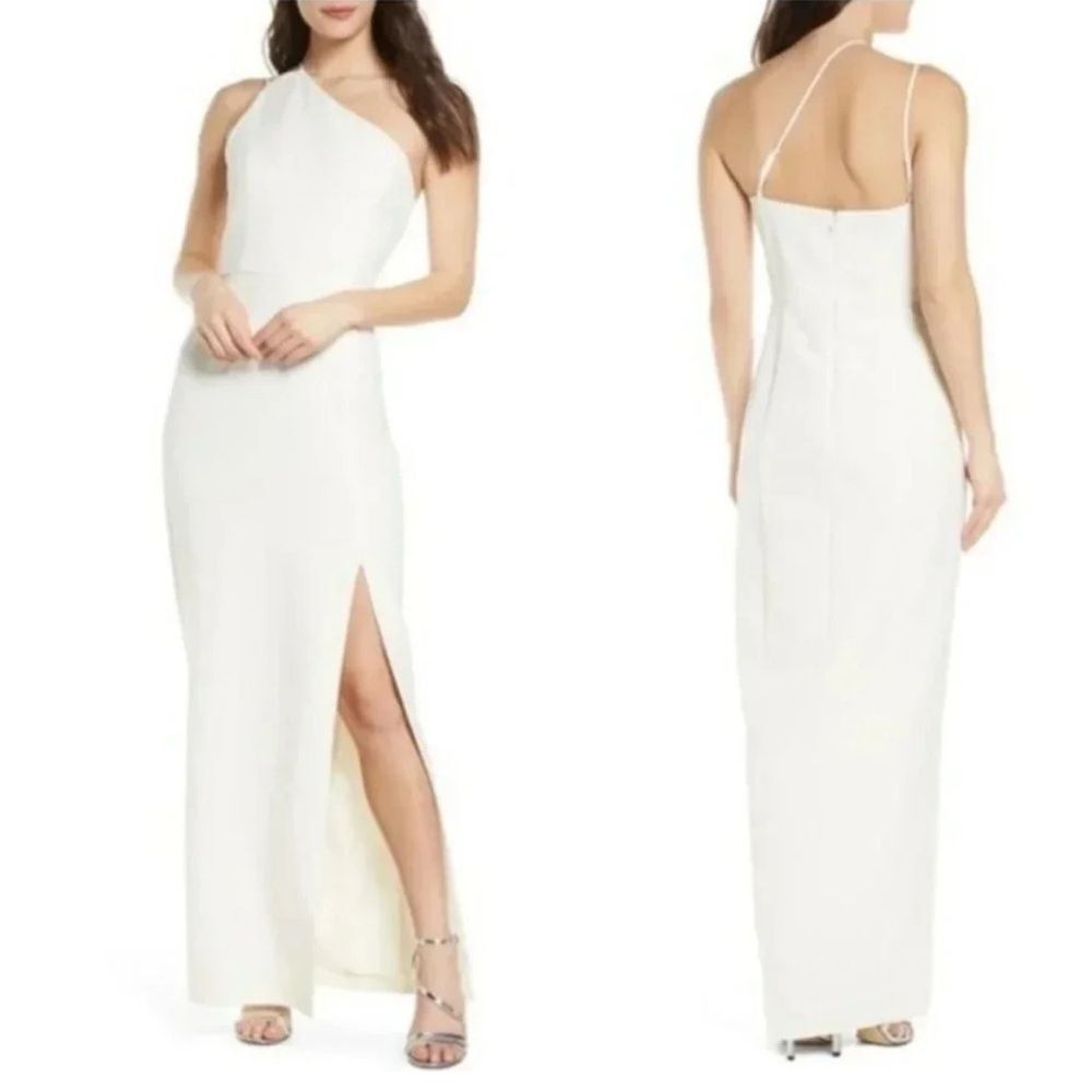 Wayf White One-Shoulder Slit Column Dress